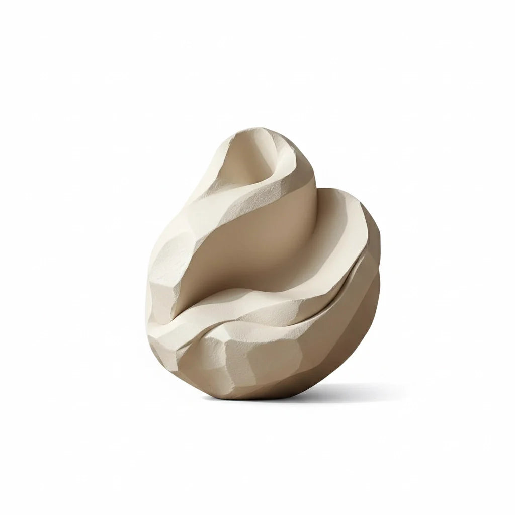 Artisan Stone Sculpture Object in Cream