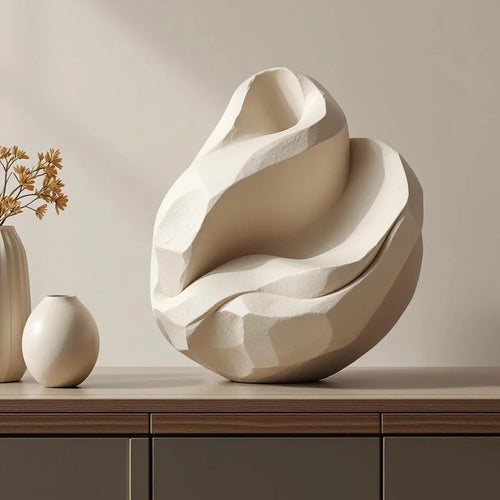 Artisan Stone Sculpture Object in Cream