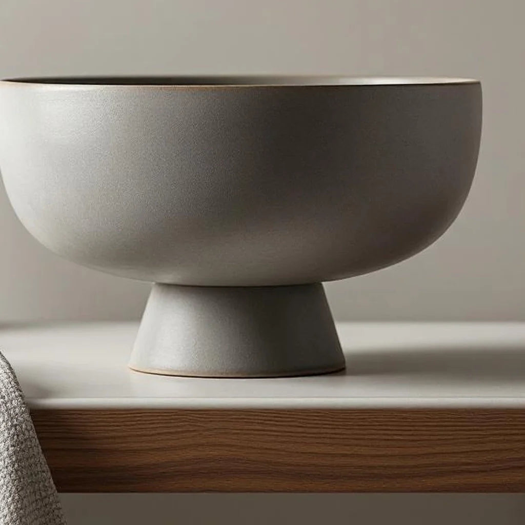 Decorative Stoneware Bowl with Pedestal Base