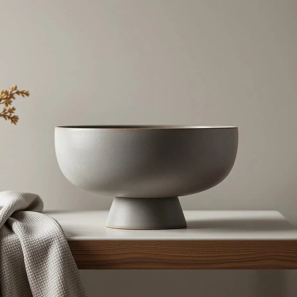 Decorative Stoneware Bowl with Pedestal Base