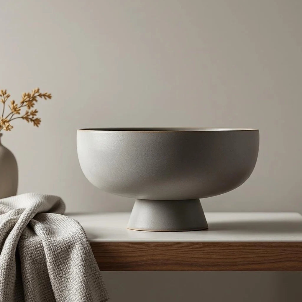 Decorative Stoneware Bowl with Pedestal Base