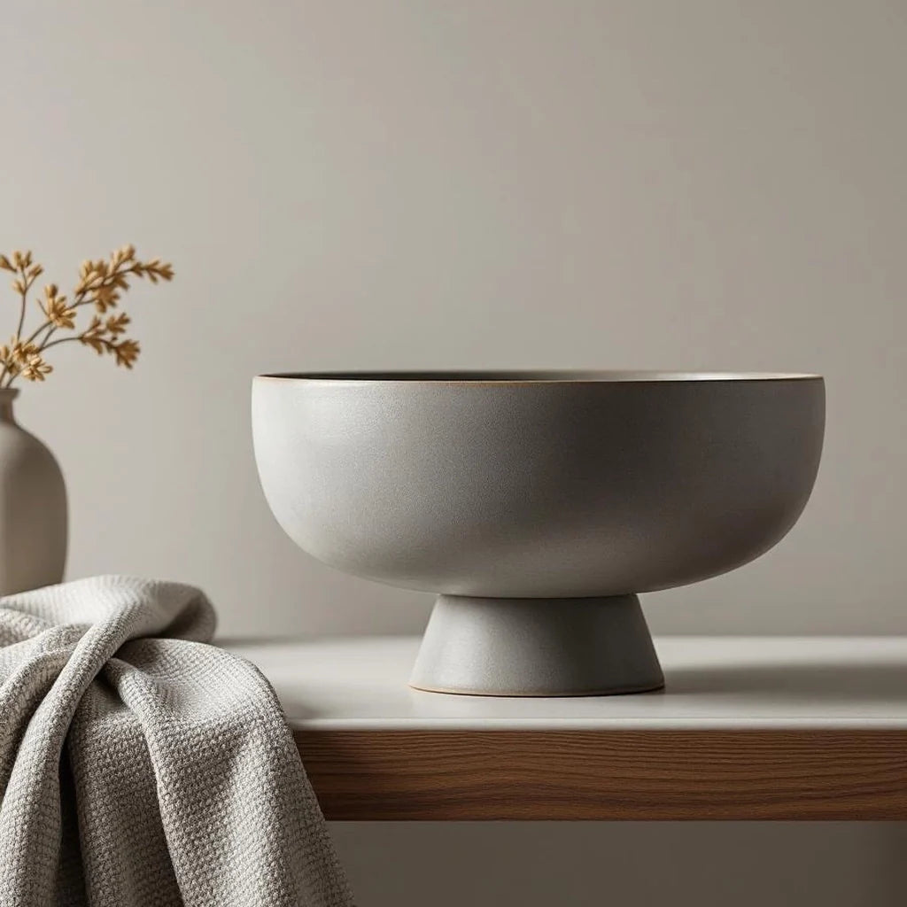 Decorative Stoneware Bowl with Pedestal Base