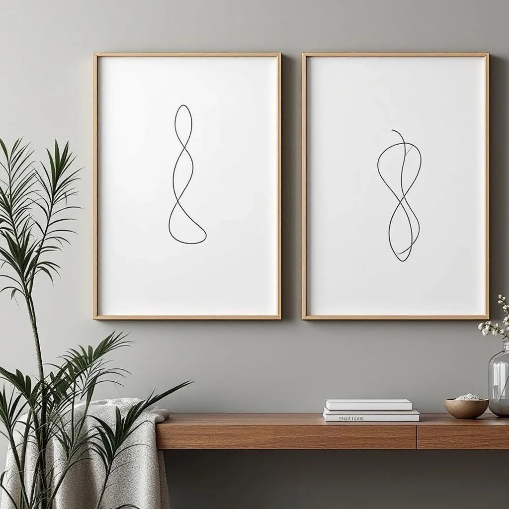Framed Abstract Line Art Print Diptych