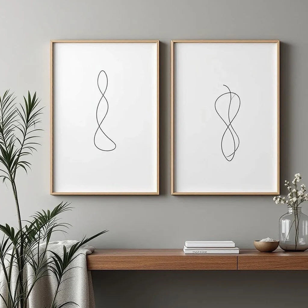 Framed Abstract Line Art Print Diptych