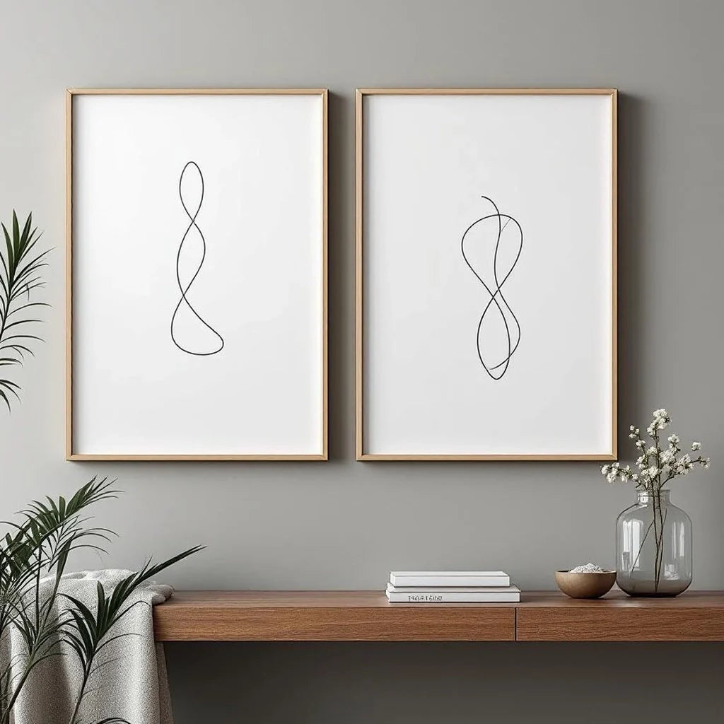 Framed Abstract Line Art Print Diptych