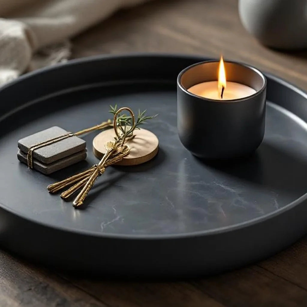 Hand-Cast Resin Decorative Tray in Charcoal