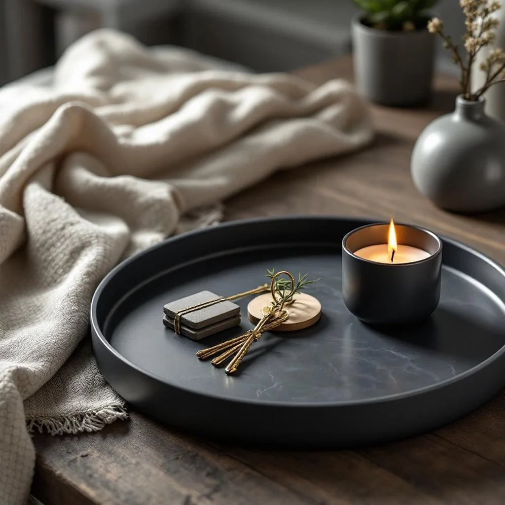 Hand-Cast Resin Decorative Tray in Charcoal
