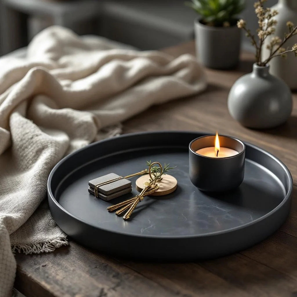 Hand-Cast Resin Decorative Tray in Charcoal