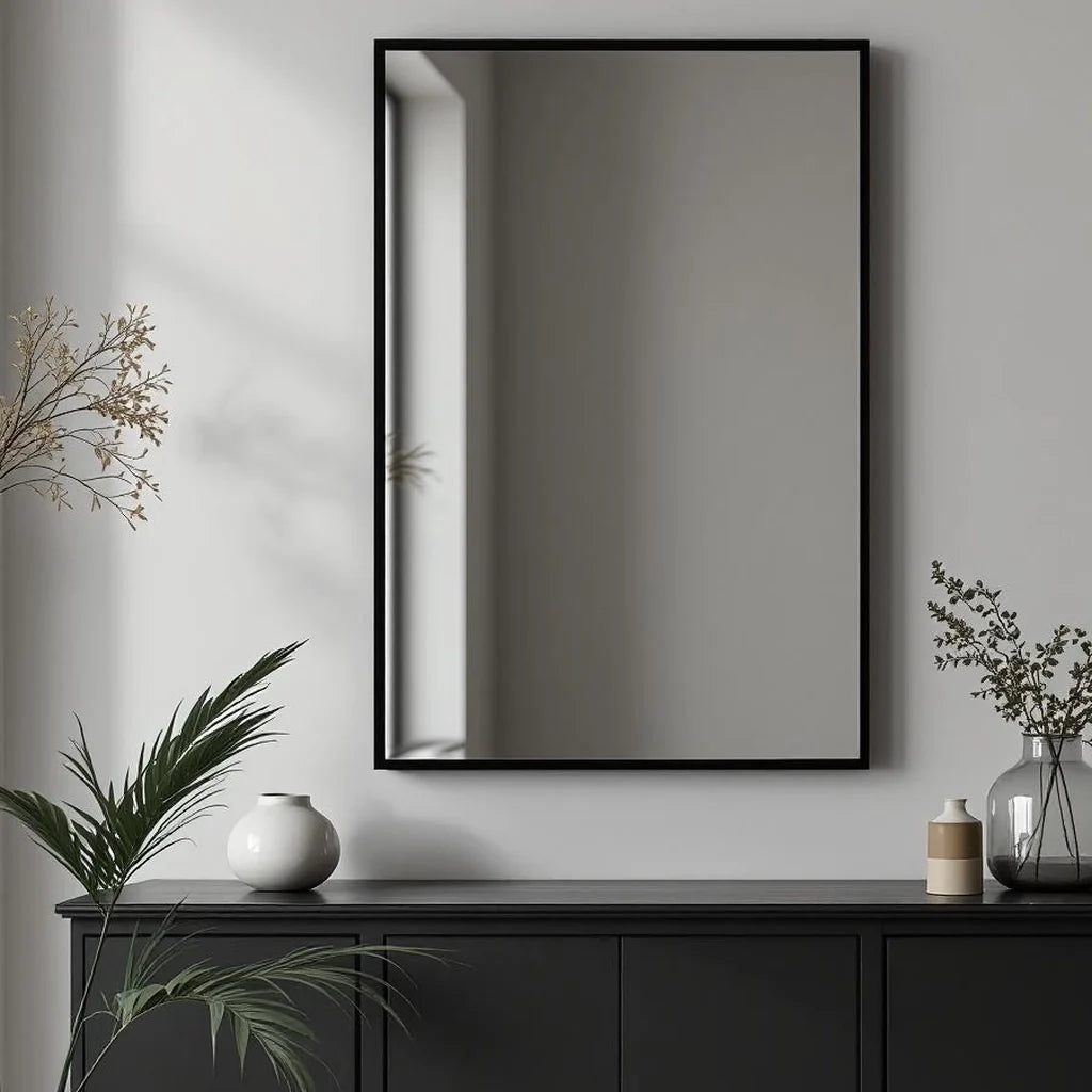 Large Minimal Wall Mirror with Thin Black Frame