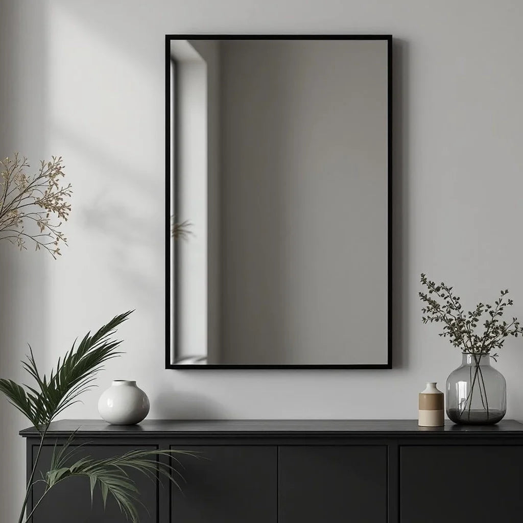 Large Minimal Wall Mirror with Thin Black Frame