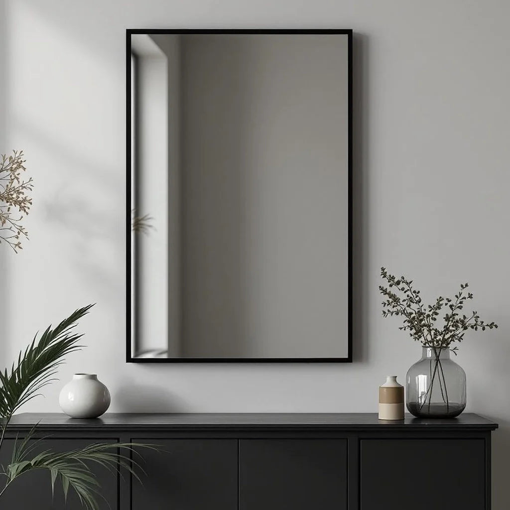 Large Minimal Wall Mirror with Thin Black Frame