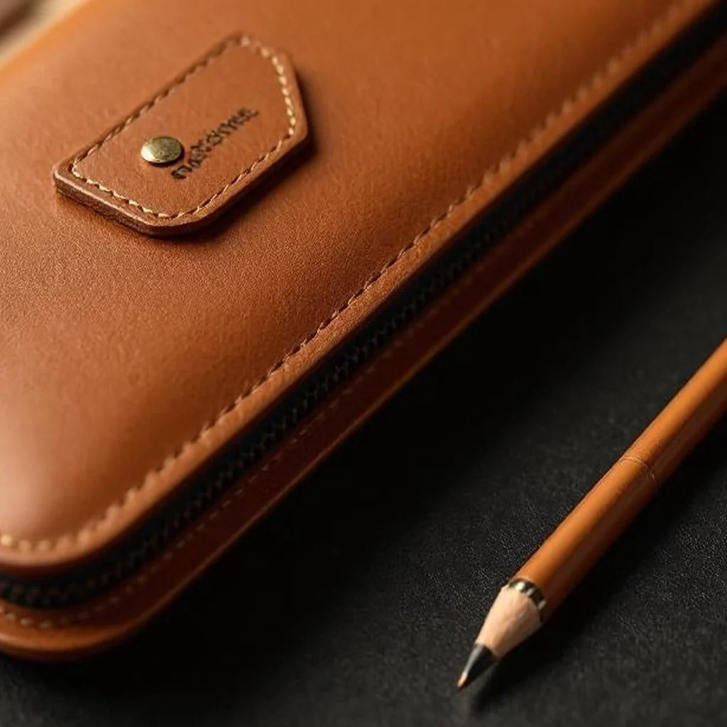 Leather-Trim Pen & Pencil Case in Tan