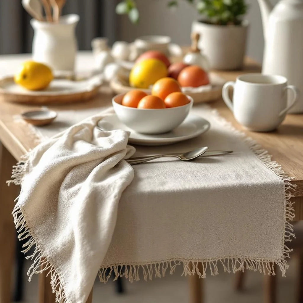 Linen-Blend Table Runner in Oat
