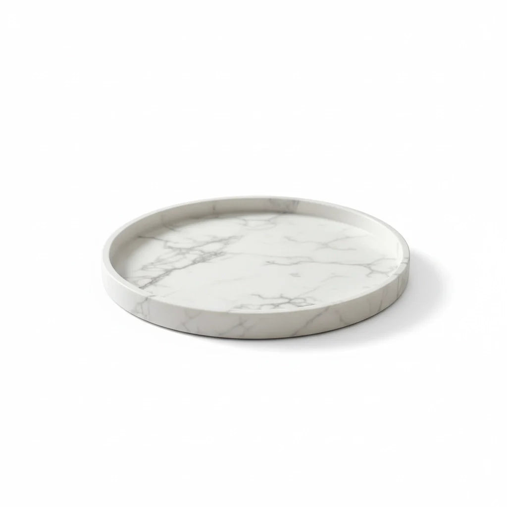 Marble-Look Decorative Tray in Warm White