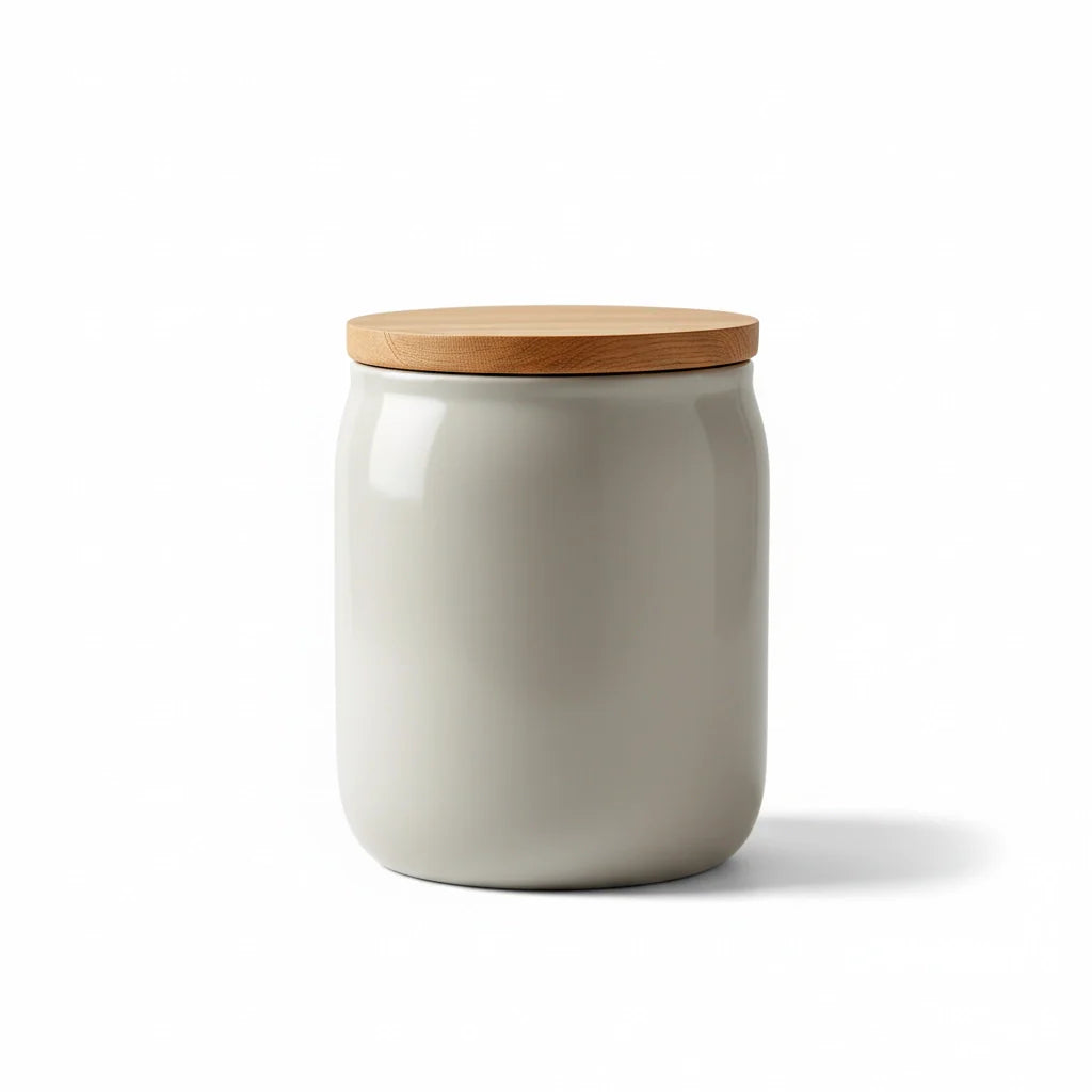 Minimal Ceramic Cookie Jar with Bamboo Lid