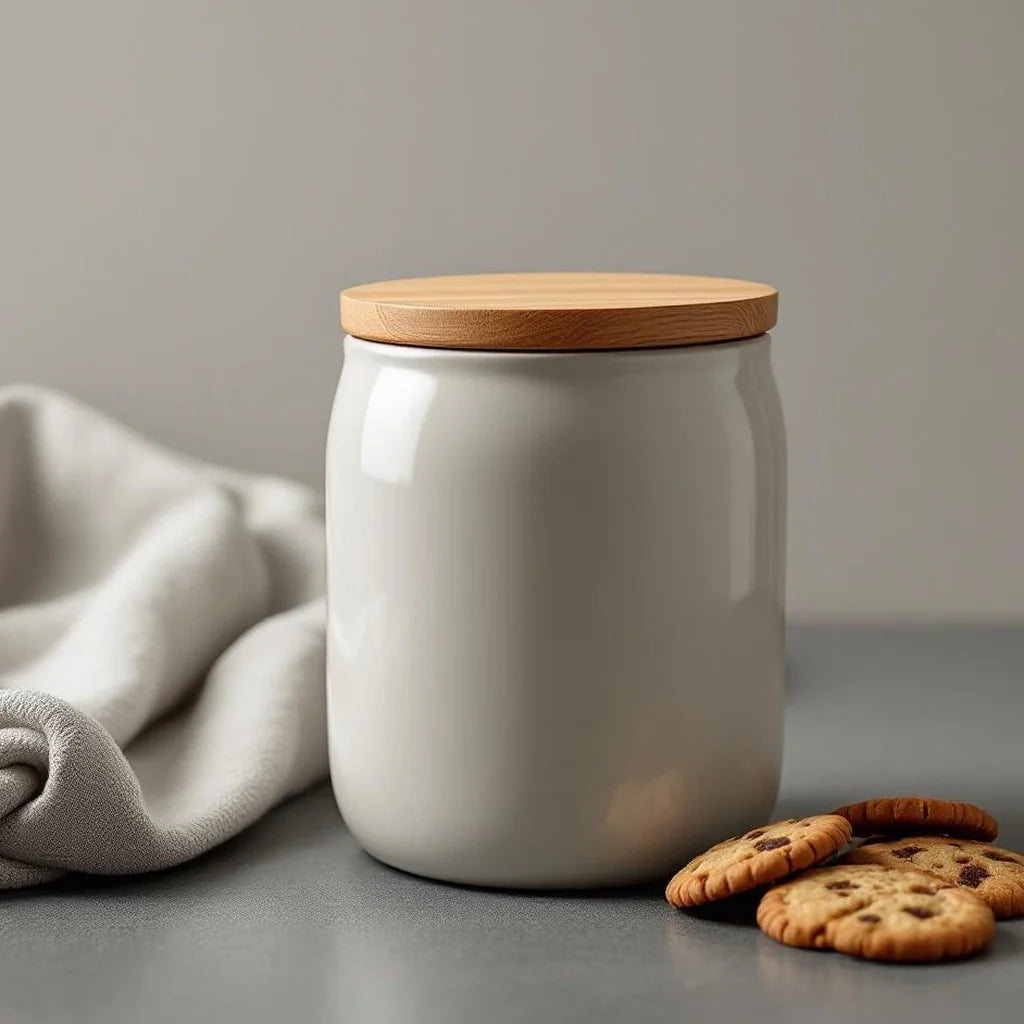 Minimal Ceramic Cookie Jar with Bamboo Lid