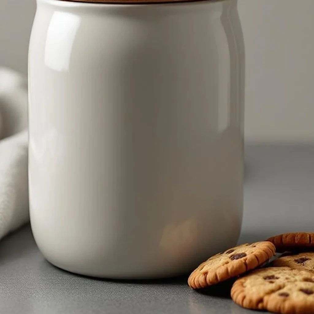 Minimal Ceramic Cookie Jar with Bamboo Lid