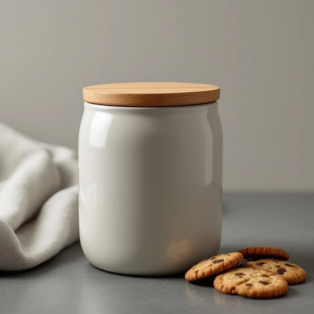 Minimal Ceramic Cookie Jar with Bamboo Lid