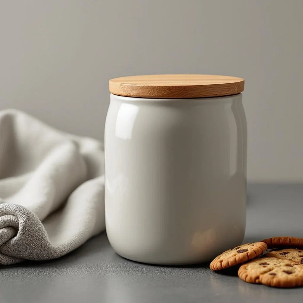 Minimal Ceramic Cookie Jar with Bamboo Lid