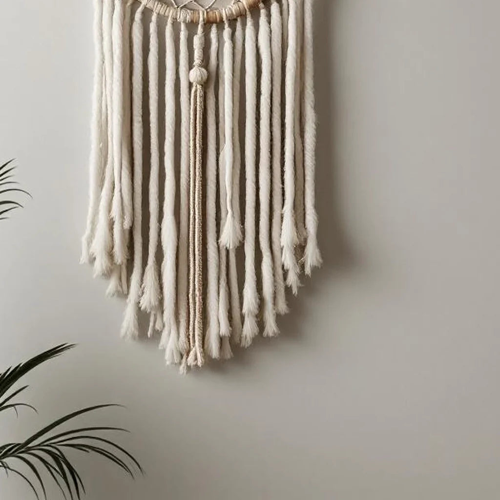 Modern Dreamcatcher Wall Hanging in Neutral Fiber