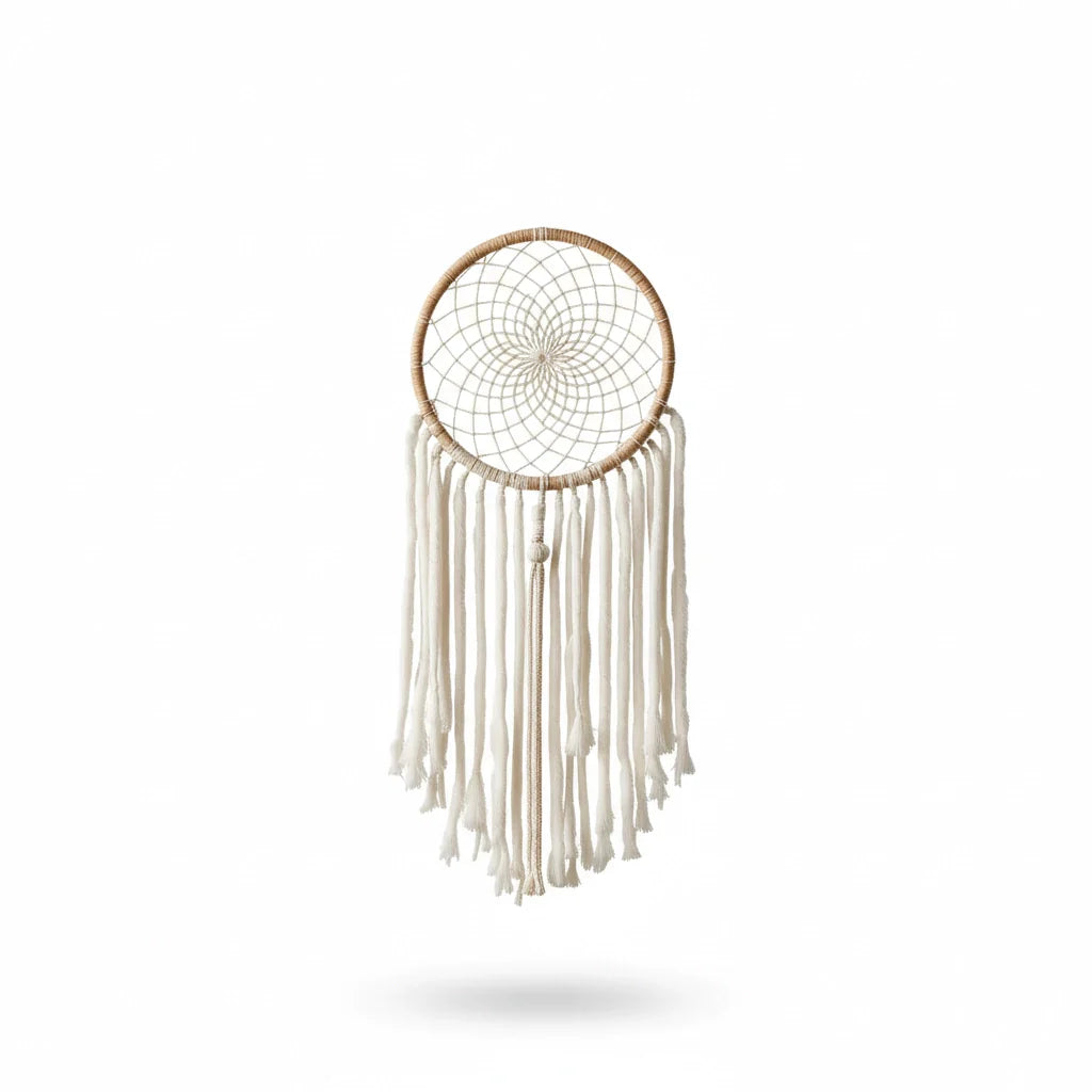 Modern Dreamcatcher Wall Hanging in Neutral Fiber