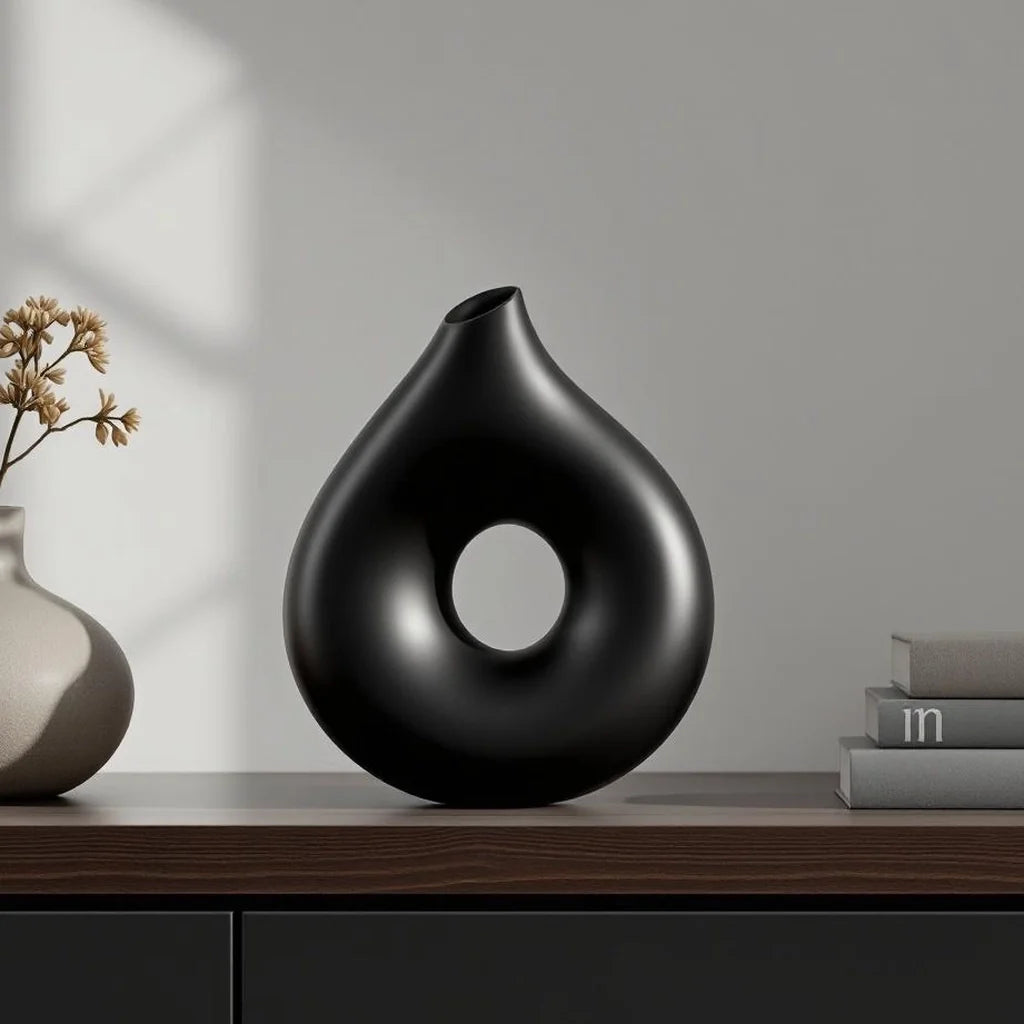 Sculptural Ceramic Figurine in Matte Black