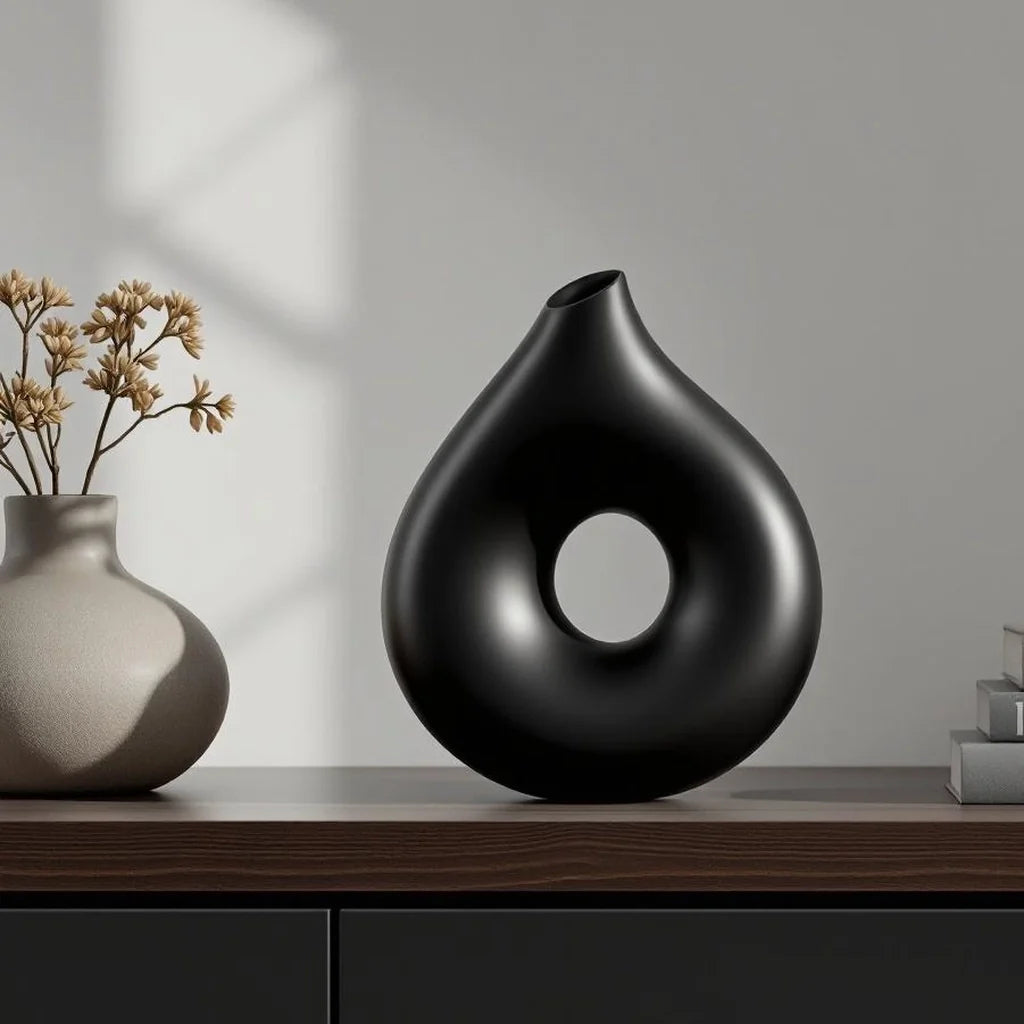 Sculptural Ceramic Figurine in Matte Black