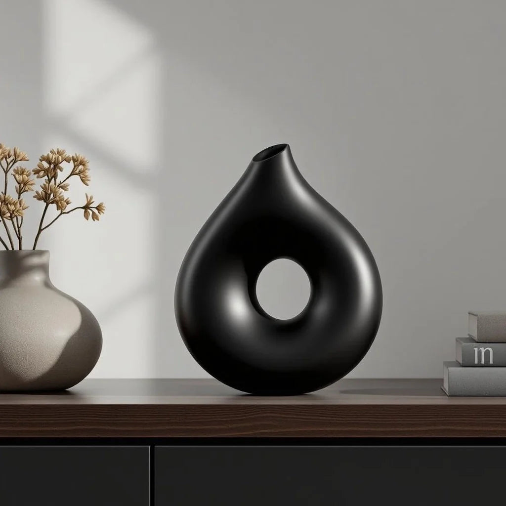 Sculptural Ceramic Figurine in Matte Black