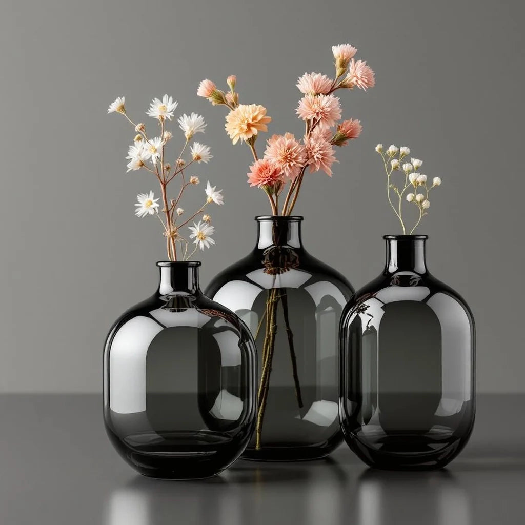 Smoked Glass Bud Vase Set (3-Piece)