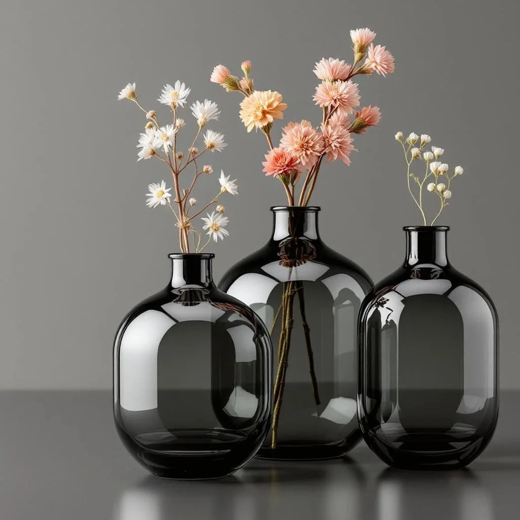 Smoked Glass Bud Vase Set (3-Piece)