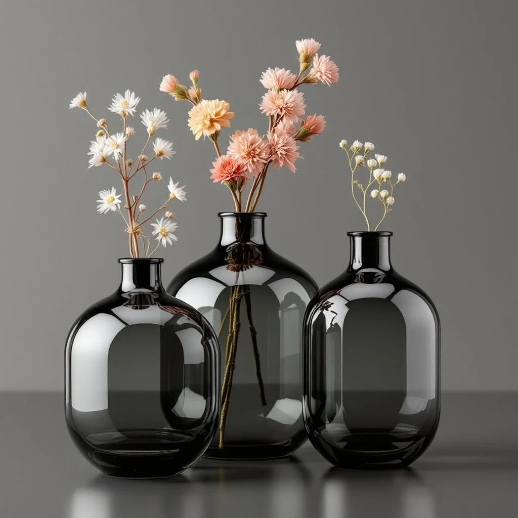 Smoked Glass Bud Vase Set (3-Piece)