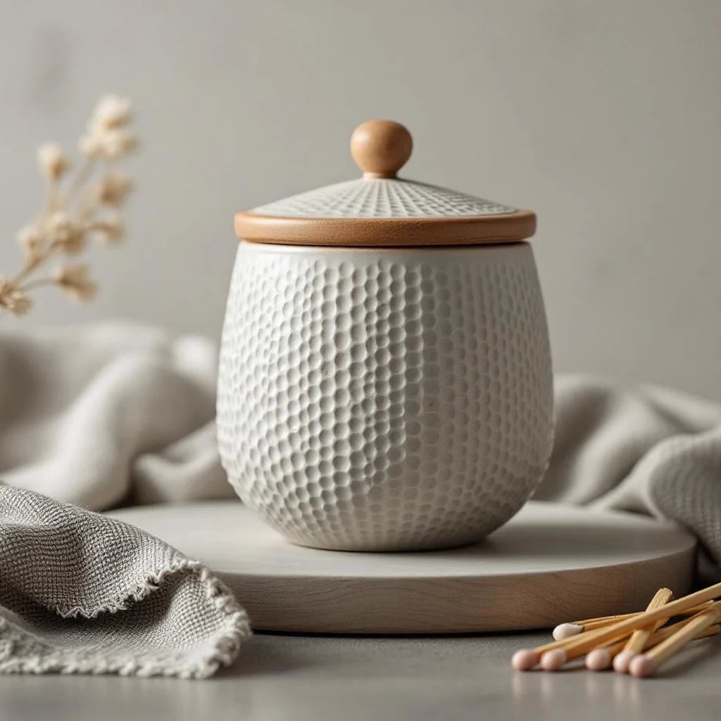 Textured Stoneware Decorative Jar with Lid