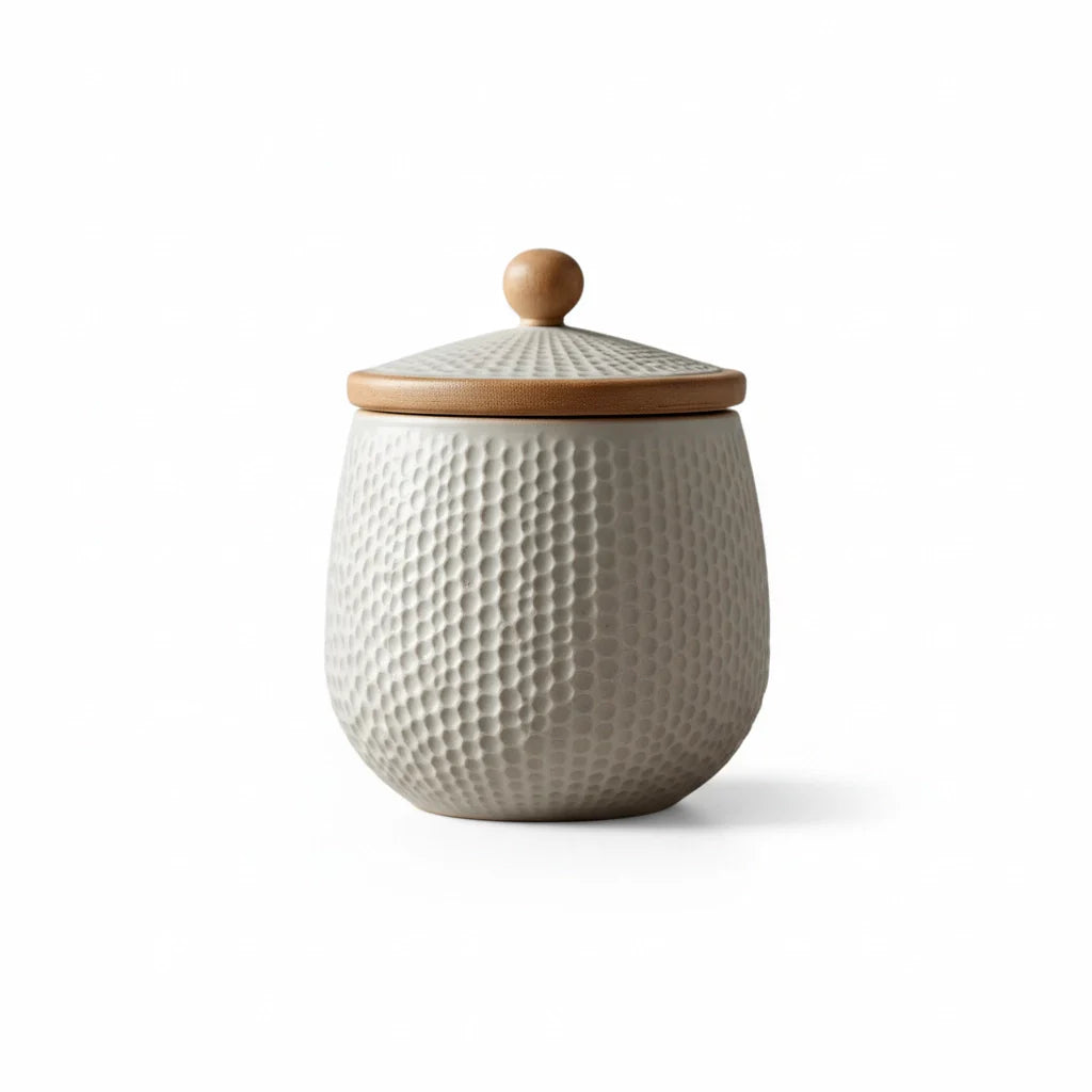 Textured Stoneware Decorative Jar with Lid