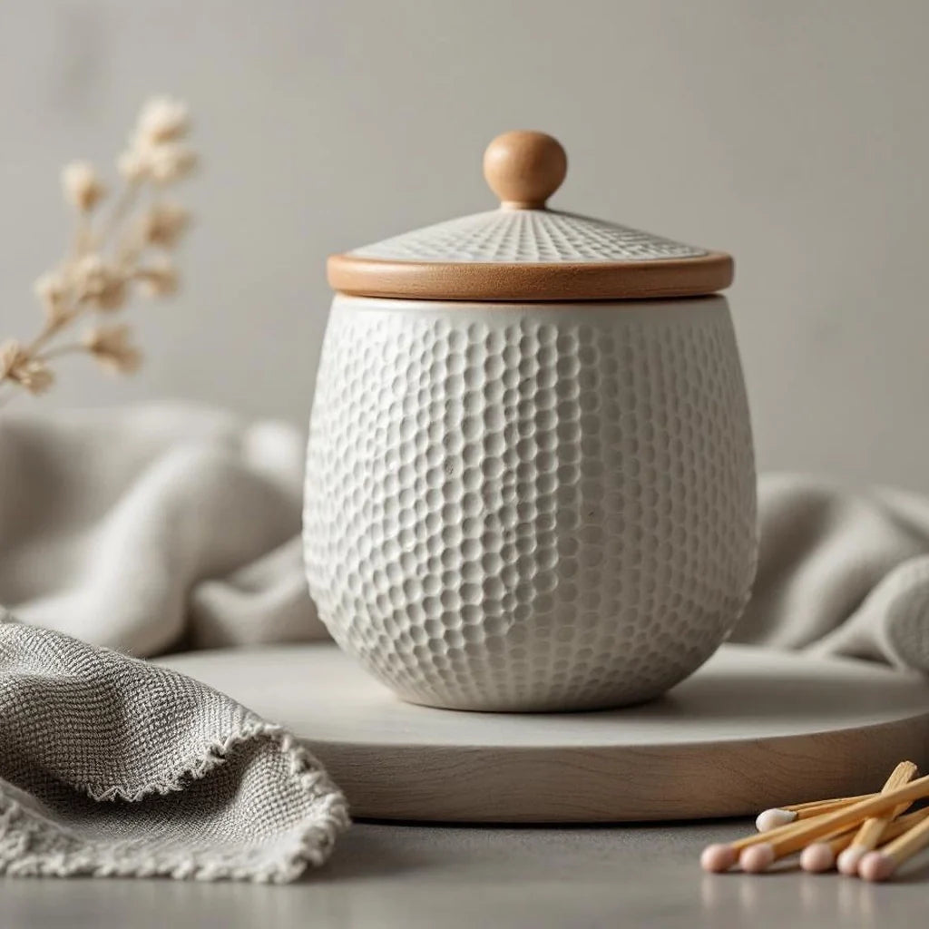 Textured Stoneware Decorative Jar with Lid