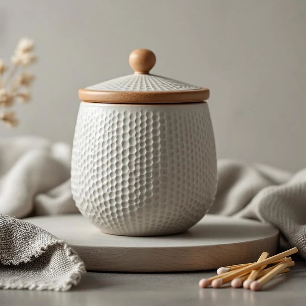 Textured Stoneware Decorative Jar with Lid