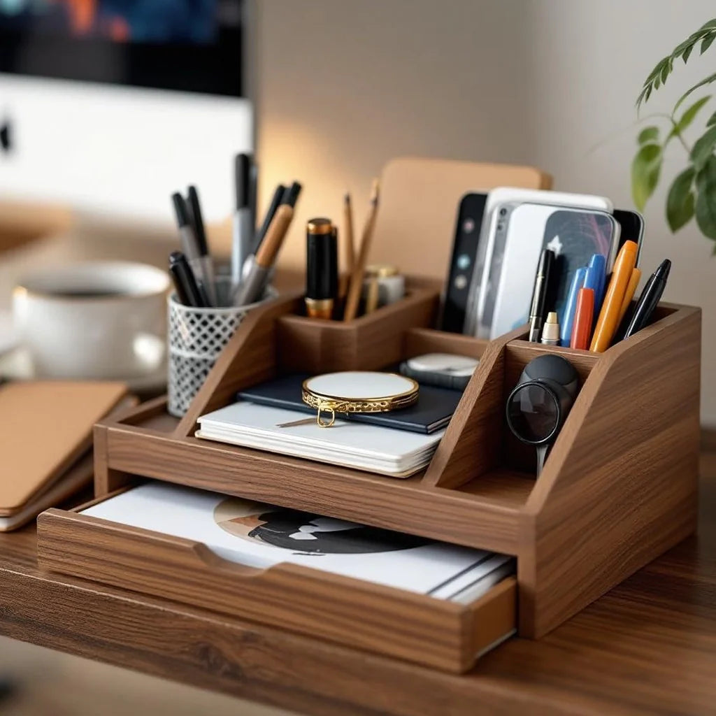 Walnut Desk Organizer with Sliding Tray