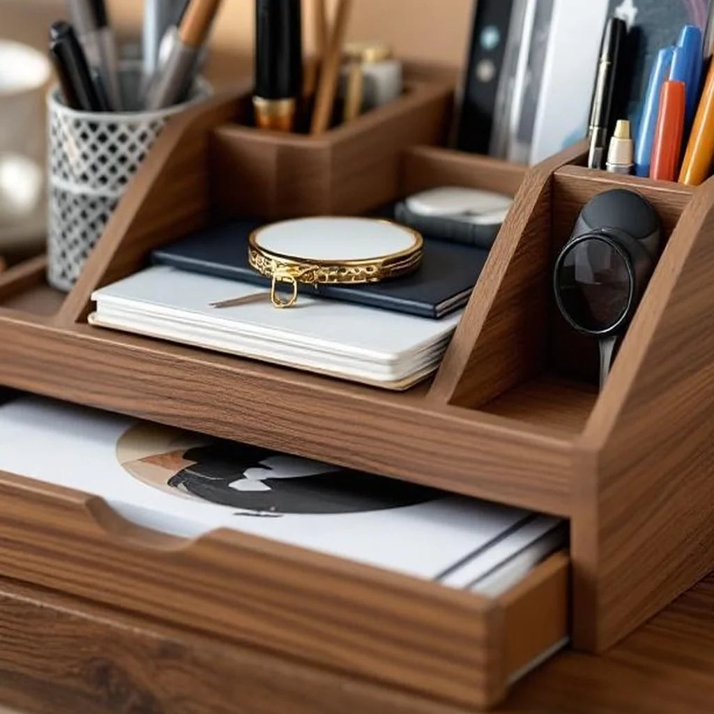 Walnut Desk Organizer with Sliding Tray
