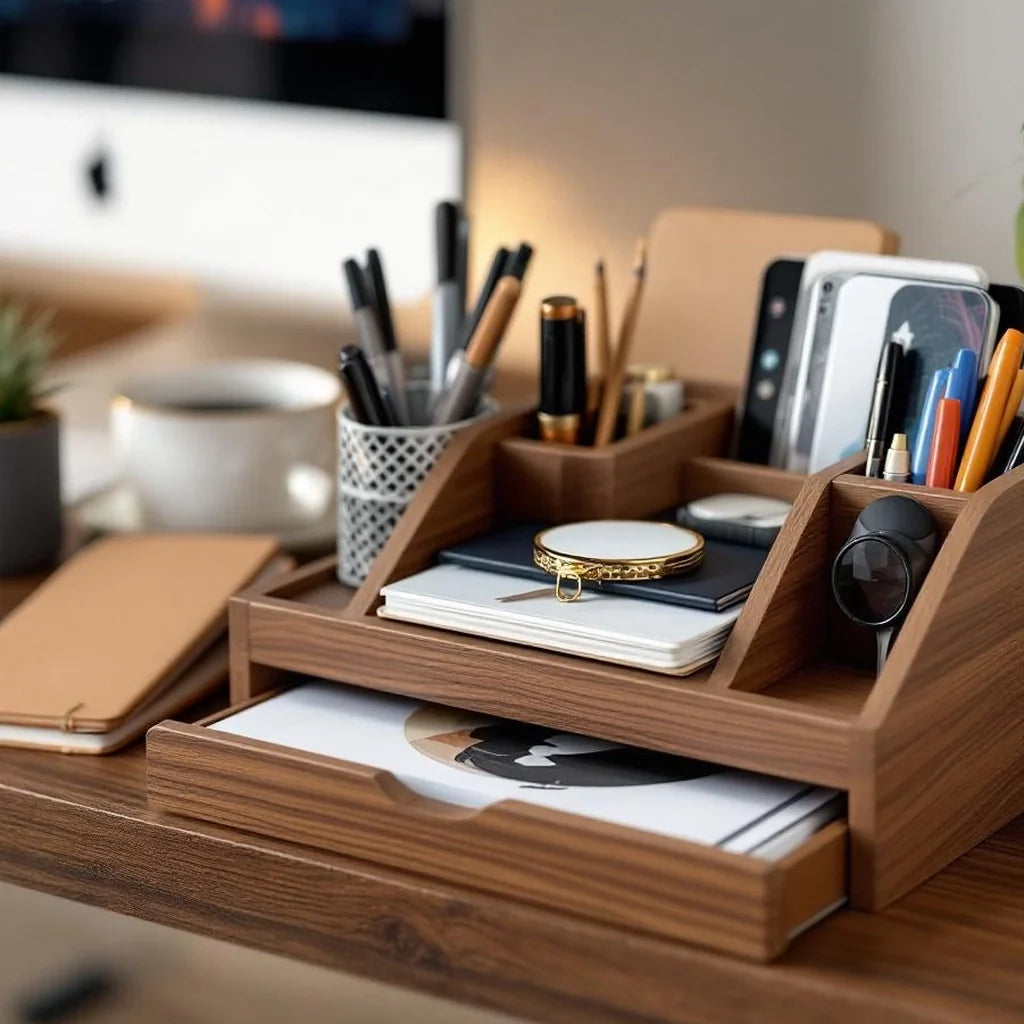 Walnut Desk Organizer with Sliding Tray