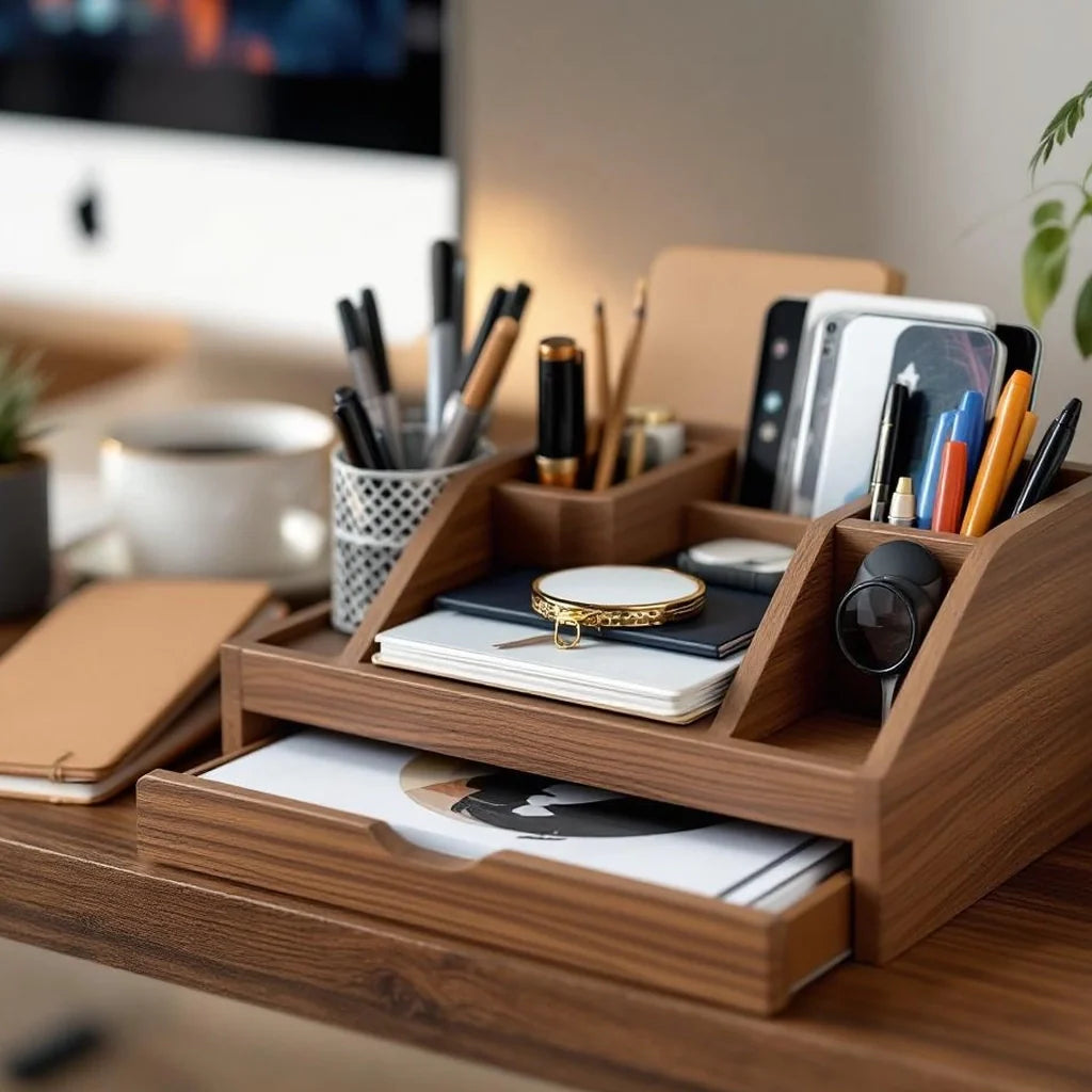 Walnut Desk Organizer with Sliding Tray