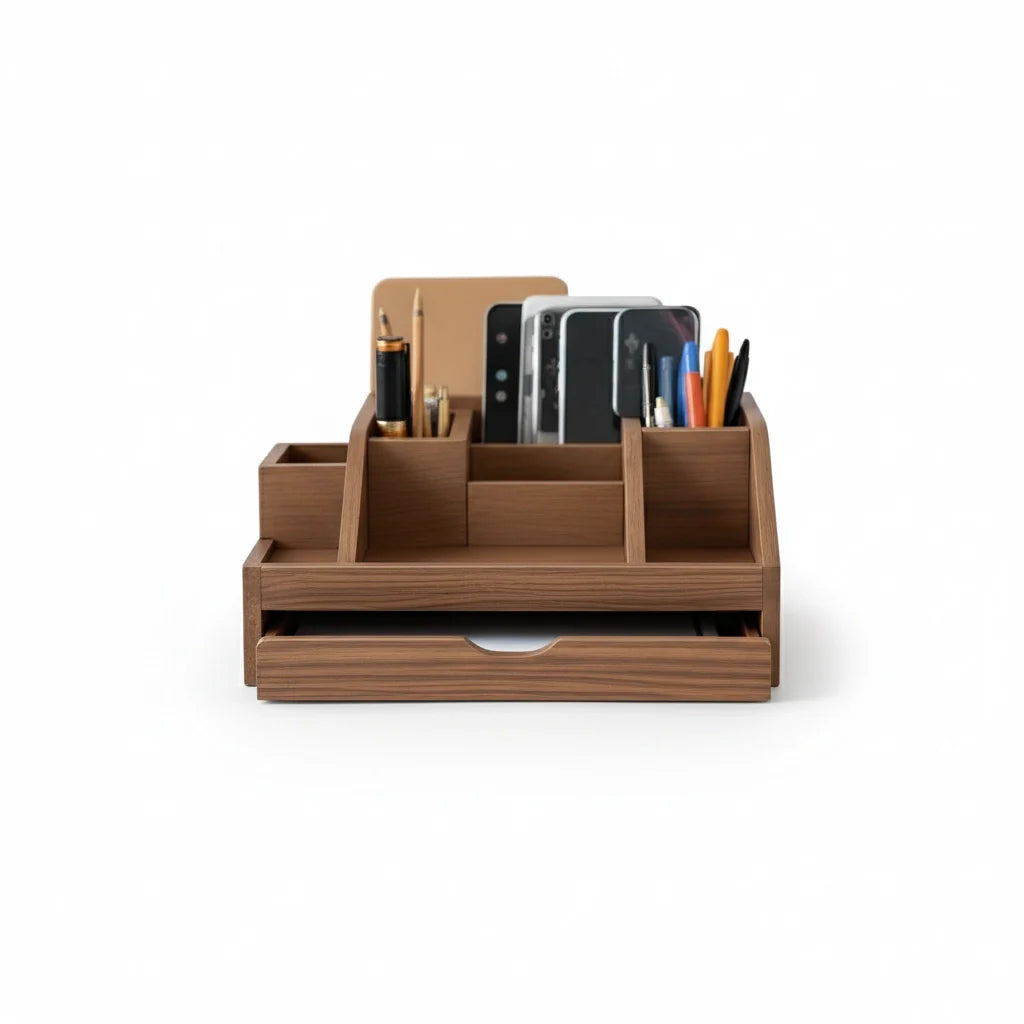Walnut Desk Organizer with Sliding Tray